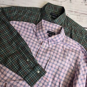 Lands End‎ Men's Button Down Shirts Multi Plaid 16.5 - 33 Tailored Fit Lot of 2
